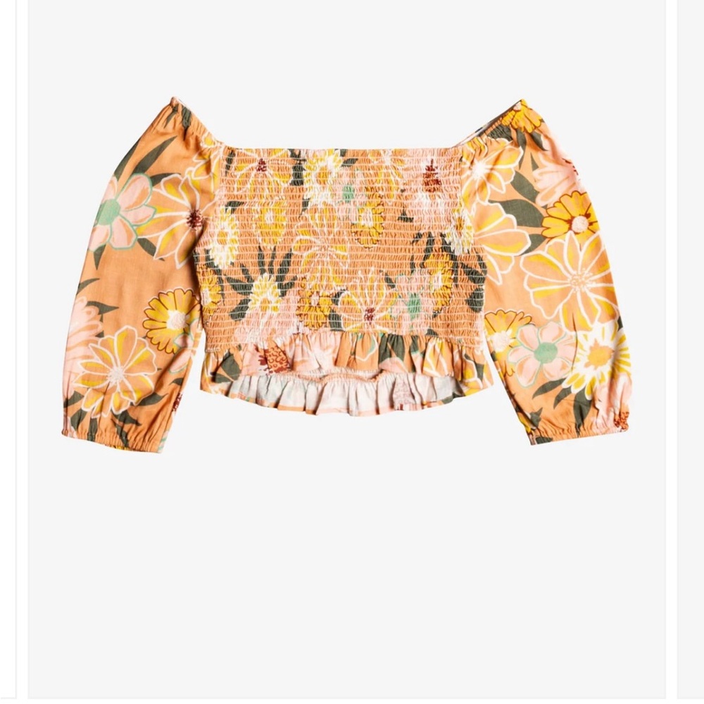 Roxy Floral Smocked Blouse - Orange and Yellow